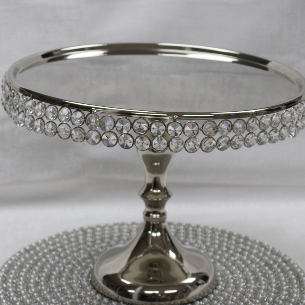 BRILLANTE STAINLESS STEEL POLISHED CAKE SERVER STAND WITH PEDESTAL & CRYSTALS